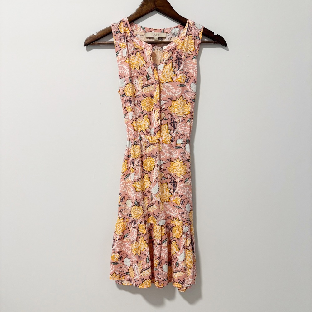 LOFT Dress Womens XS Pink Floral Sleeveless Ruffle Hem Cottagecore Boho Classic